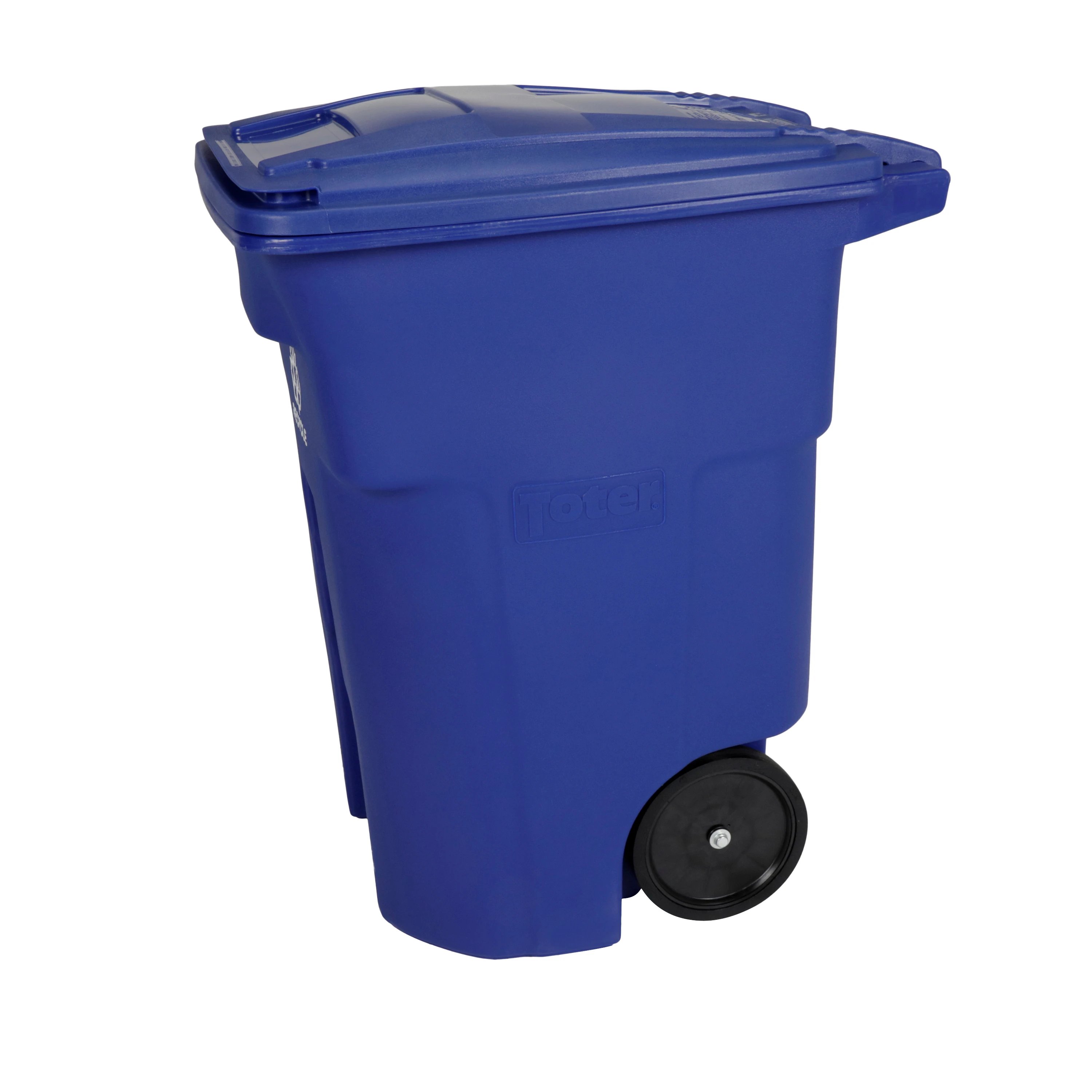Toter® 96 Gal. Blue Trash Can with Quiet Wheels and Attached Blue