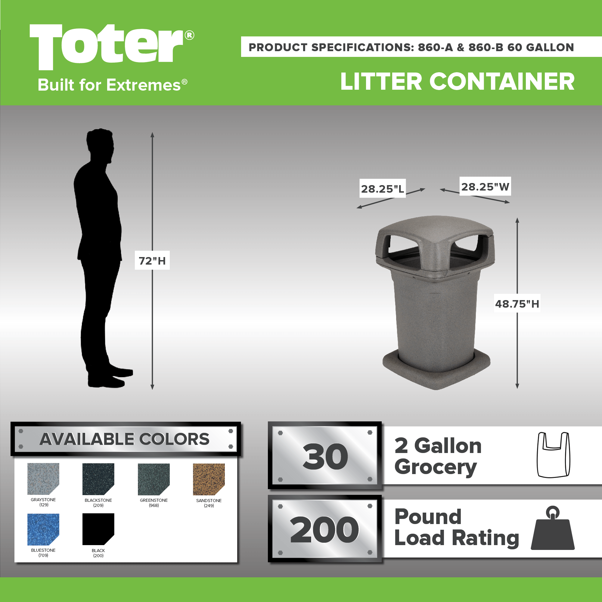 Toter® 60 Gal. Park Trash Can with Lid