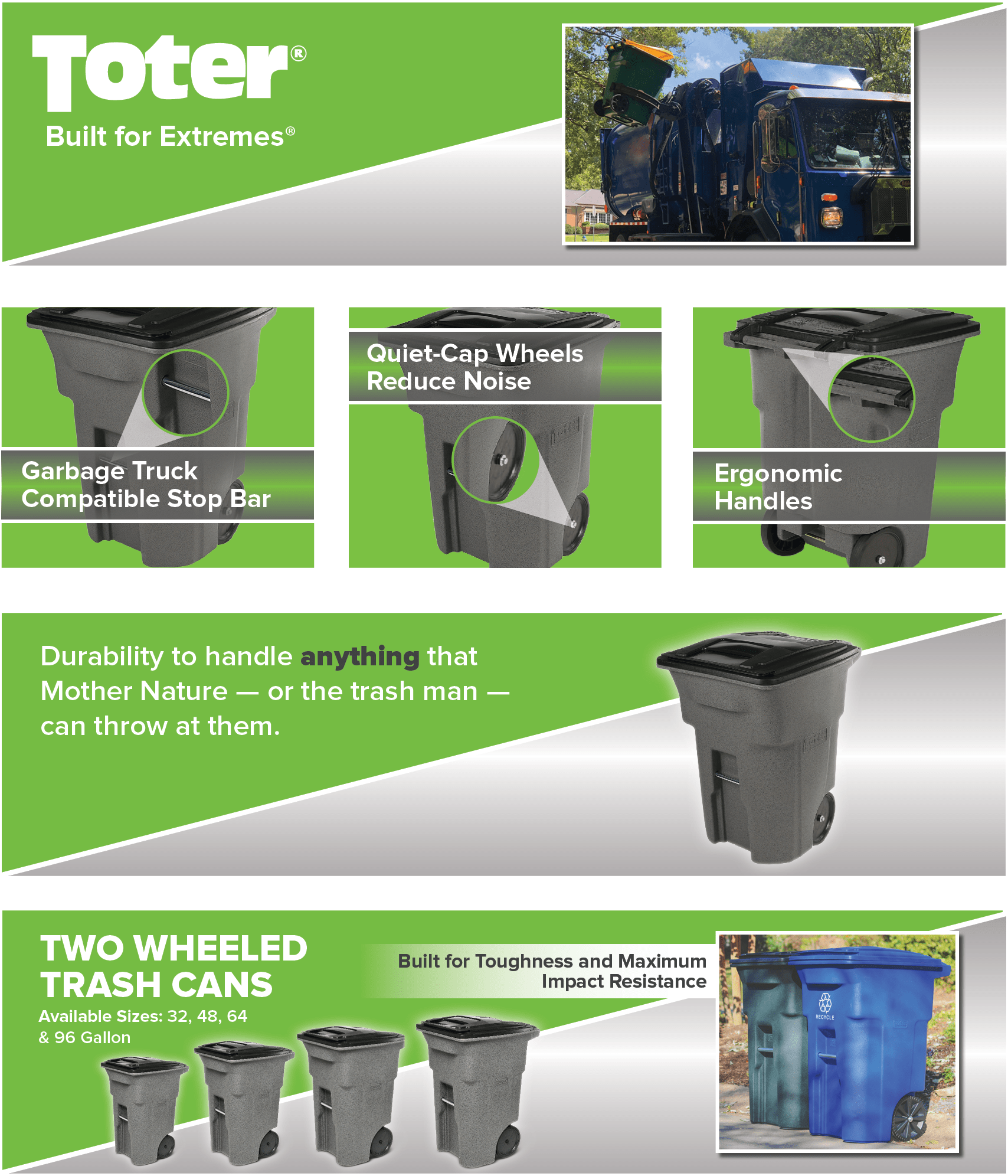 Toter® 96 Gal. Trash Can with Smooth Wheels and Lid