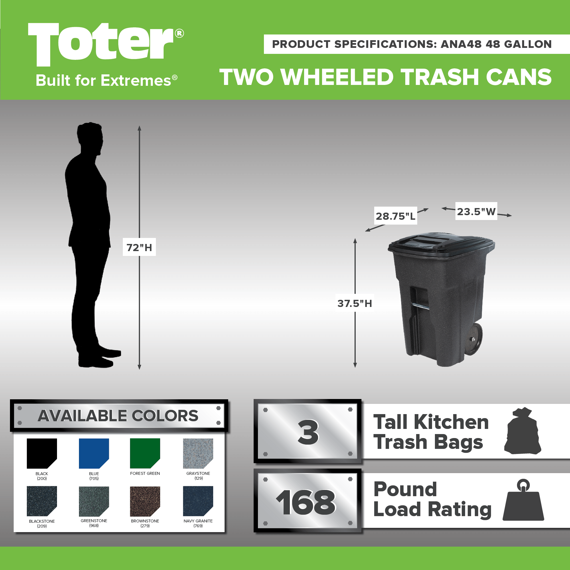 Toter® 48 Gal. Trash Can with Smooth Wheels and Lid
