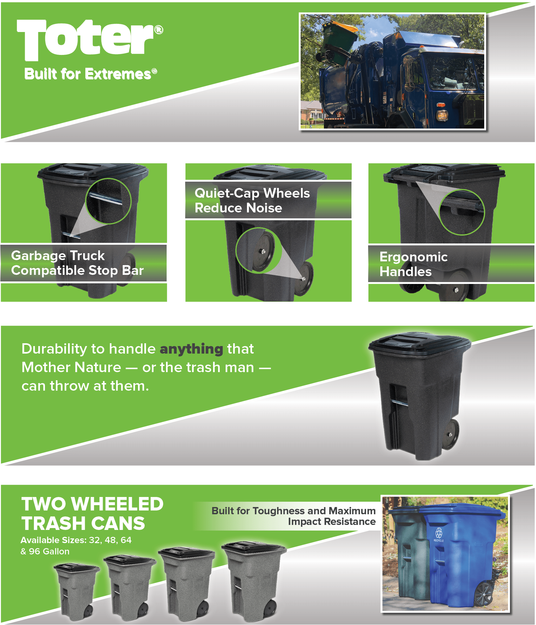 Toter® 48 Gal. Trash Can with Smooth Wheels and Lid